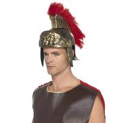 Oro Romano Casco Espartano Sombrero Rojo Pluma Adulto Plástico Disfraz