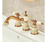 Oro rosa de tres agujeros jade lavabo grifo de lavabo mármol natural grifo caliente y frío puede erradicar el agua, oro rosa lapiss jade [giratorio]