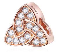 Oro rosa nudo trinidad celta Charms, apto pulsera Pandora St Patricks Day, amuleto de corazón irlandés anudado infinito de plata de ley 925, cuentas cz de trébol Irlanda, regalos para tía/mejor amiga