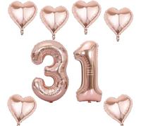 Oro rosa números globo 31 +6 pcs corazón helio globo 31 cumpleaños decoración para las mujeres,40» oro rosa gigante 31 globo de papel de aluminio para la decoración de 31 cumpleaños