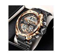 (Oro rosa y negro) LIGE - Reloj deportivo de moda para hombre, marca líder, con pantalla dual digital,
