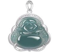 Oro sobre S925 Natural Birmano de Grado A Jadeite Maitreya Collar de Buda para el Año Nuevo Lunar - Posto de Jade Liso Similar al Agua - Símbolo de bendiciones, Prosperidad y Felicidad, Regalo Ideal
