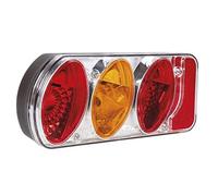 OROK - Luces traseras cromadas de 5 funciones, izquierda - Linterna de 5 funciones cromada/intermitente, luz nocturna, parada, explorador de placa, luz de marcha atrás - Dimensiones: 222 x 100 x 55 mm