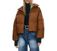 Orolay Chaqueta Acolchada de Invierno para Mujer Cuello Alto Burbuja Silueta de Gran TamañoAbrigo Corto de Plumón Café L