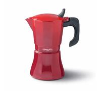 Oroley - Cafetera Italiana Petra | Base de Acero Inoxidable | Cafetera Inducción, Vitrocerámica, Fuego y Gas | Estilo Tradicional (Rojo, 6 Tazas)