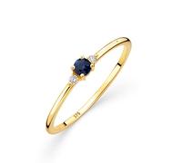 Orovi Joyería de oro para mujer, anillo de oro con zafiro/amatista/rubí/esmeralda/topacio y 2 diamantes de 0,03 ct, anillo trilogía, anillo de compromiso, piedra preciosa, oro amarillo de 9 quilates