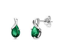 Orovi Pendientes de Oro Blanco para Mujer con Gotas de Esmeralda Verde Brillante engastadas en Oro Auténtico 375 9KT Pendiente de Lóbulo Hipoalergénico