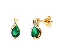 Orovi - Pendientes en forma de gota de oro amarillo/blanco de 14 quilates (585) con piedra preciosa creada - Pendientes de oro para mujer con piedra preciosa en engaste de garra noble - Libre de