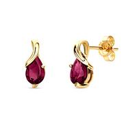 Orovi - Pendientes en forma de gota de oro amarillo/blanco de 14 quilates (585) con piedra preciosa creada - Pendientes de botón de oro para mujer con piedra preciosa en noble engaste de garras - Sin