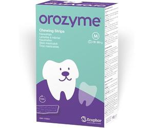 Orozyme Tiras masticables Talla M | para perros medianos | 141 g | Ecuphar | Alimento complementario | Para la higiene bucal y dental diaria | Sin colorantes ni sabores artificiales