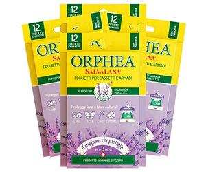 Orphea Salvalana - 4 hojas para cajones y armarios, protege la lana y las fibras naturales con aroma a lavanda Maillette - 4 paquetes de 12 hojas cada una