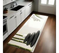 Orquídea Alfombra de Pasillo Antideslizante Piedras Negras y bambú 60 x 180 cm Anti-Suciedad, Absorbente, Moderna y Fácil de Limpiar para Cocina y Salón