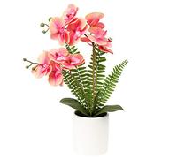 Orquídea Artificial en Maceta con Blanco Cerámica Plantador 40cm/15 Superior, Orquídea Falsa para Decoración del Hogar Oficina Dormitorio Decoración del Interior, Rosa