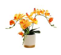 Orquídea Artificial Naranja de Tres Puntas en Maceta Dorada Flor Decorativa Phalaenopsis Amarilla Flor Mariposa Blanca de Imitación (Naranja)