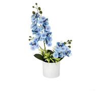 Orquídea artificial Phalaenopsis, 33 x 8 x 7 cm, decoración realista de flores de mariposa, planta en maceta de plástico que no se decolora para el hogar, oficina, boda (azul)