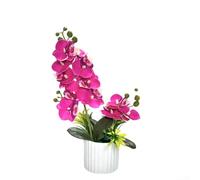 Orquídea artificial Phalaenopsis, 33 x 8 x 7 cm, decoración realista de flores de mariposa, planta en maceta de plástico que no se decolora para el hogar, oficina, boda (fucsia)