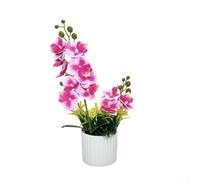 Orquídea artificial Phalaenopsis, 33 x 8 x 7 cm, decoración realista de flores de mariposa, planta en maceta de plástico que no se decolora para el hogar, oficina, boda (centro morado)