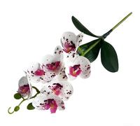 Orquídea artificial Phalaenopsis con diseño realista de impresión 3D que incluye 7 flores y 3 hojas montadas en un solo tallo para uso de estilo (lunares blancos)