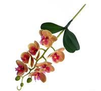 Orquídea artificial Phalaenopsis con diseño realista de impresión 3D que incluye 7 flores y 3 hojas montadas en un solo tallo para uso de estilo (naranja-amarillo)
