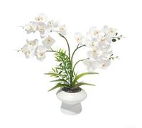 Orquídea artificial realista Phalaenopsis en maceta blanca, planta en | 18 flores realistas, material plástico, no necesita riego, fácil de limpiar, para decoración de oficina en casa (blanco)