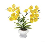 Orquídea artificial realista Phalaenopsis en maceta blanca, planta en | 18 flores realistas, material plástico, no necesita riego, fácil de limpiar, para decoración de oficina en casa (amarillo)