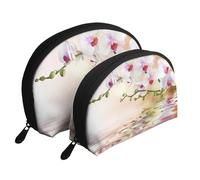 Orquídea Blanca en el Estanque, Bolsa de Maquillaje de Concha, Monedero pequeño para Mujer, Bolsa de artículos de tocador, Bolsa de cosméticos, 2 Piezas