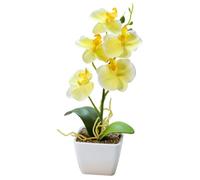 Orquídea Falsa Realista, orquídea Falsa Amarilla de 10.6 Pulgadas en Maceta, Planta vívida de orquídeas Artificiales con 5 Cabezas de Flores para la decoración de la Boda en el hogar