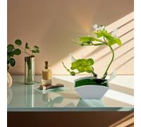 Orquídea mariposa artificial bonsái con maceta, planta de seda realista para decoración del hogar de bajo mantenimiento, árbol artificial de mesa (verde)