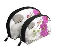 orquídea Morada, Bolsa de Maquillaje de Concha, Monedero pequeño para Mujer, Bolsa de artículos de tocador, Bolsa de cosméticos, 2 Piezas