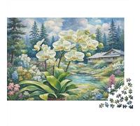 Orquídea Rompecabezas de Papel Grueso de orquídeas Blancas Junto al Arroyo y cabaña, Actividad Relajante Apta para Principiantes 52x38cm/1000 Piezas