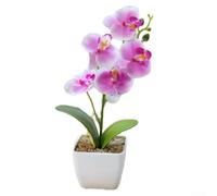 Orquídea sintética de aspecto realista con 5 tallos en maceta decorativa para una elegancia sutil en cualquier entorno interior (morado)