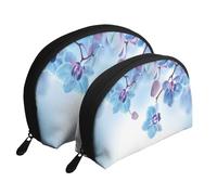 Orquideas Flores Naturales, Bolsa de Maquillaje de Concha, Monedero pequeño para Mujer, Bolsa de artículos de tocador, Bolsa de cosméticos, 2 Piezas