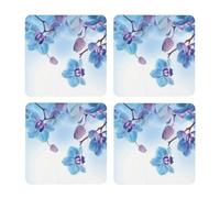 Orquídeas Flores Naturales,Posavasos Cuadrados de Corcho MDF, Almohadilla para Tazas, Juego de 4 Posavasos para Bebidas