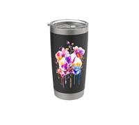 Orquídeas Flores Verano Naturaleza Acuarela Diseño Flores Silvestres Vaso térmico de acero inoxidable de doble pared