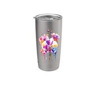 Orquídeas Flores Verano Naturaleza Acuarela Diseño Flores Silvestres Vaso térmico de acero inoxidable de doble pared