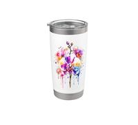 Orquídeas Flores Verano Naturaleza Acuarela Diseño Flores Silvestres Vaso térmico de acero inoxidable de doble pared