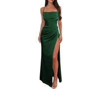 ORRCIGH Vestido de dama de honor con tirantes delgados, vestido de satén para baile de graduación, vestido formal de sirena, vestido largo con abertura WPX043, verde esmeralda, 58 Grande