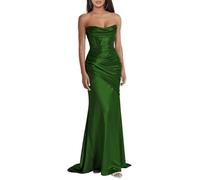 ORRCIGH Vestido de dama de honor sin tirantes con lentejuelas brillantes, vestido largo de fiesta formal de sirena con abertura WPX039, verde esmeralda, 38