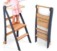Orre de Aprendizaje de Madera Montessori ahorradora de Espacio: Torre Plegable, Taburete para niños, Escalera Plegable para niños, Torre de Aprendizaje con protección contra vuelcos