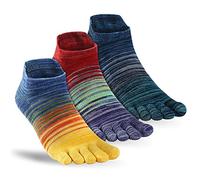 OrrinSports Calcetines de dedos para hombre y mujer - Calcetines de rayas para correr - Algodón 3 pares