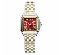 ORSGA Reloj de pulsera para mujer, reloj de pulsera analógico resistente al agua, diseño moderno y único con diamantes cuadrados, A5, oro plateado, rojo, Lujoso