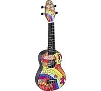 Ortega Guitars Ukelele Soprano - Keiki K2 con diseño Hippie - incluye afinador, 5 puas de grosor medio y funda estilo bolsa con cuerdas con logo Keiki - madera de Kauri, K2-68