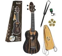 Ortega Guitars Ukelele Soprano - Keiki K3 - incluye afinador, 5 puas de grosor medio y funda estilo bolsa con cuerdas con logo Keiki - ébano blanco, K3-WEB