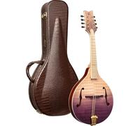 Ortega RMA200PF - Mandolina de arce flameado macizo con estuche de lujo, color morado transparente degradado