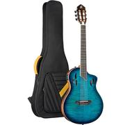 Ortega RTPDLX-FMA TourPlayer Series Deluxe Flame Maple Gloss Blue Electro-Acoustic Classical Guitar with Gig Bag