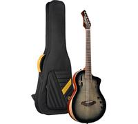 Ortega TourPlayer Thinline Crossover Guitarra eléctrica de cuerda de nailon con bolsa de concierto Pro, diseño de arce flameado (RTPG-LS1)