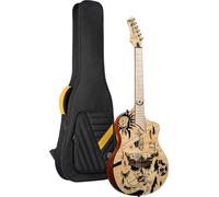 Ortega TourPlayer Thinline Crossover Guitarra eléctrica de cuerda de nailon con bolsa de concierto Pro, diseño Bermuda (RTPG-LS2)