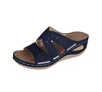 Orthopaedic Sandals for Women UK Womens Orthopedic Shoes Comfy Sliders Summer Flat Leather Sandals Embroidery Flower Low Wedge Open Toe Breathable Slippers for Ladies
