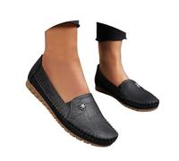 Orthopedic Dress Shoes Orthopedic Leather Loafers Platform Casual Slip On Shoes Mules Slip-On Round Toe Shoe (Black,39)