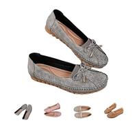 Orthopedic Leather Shoes for Women, Stylish Orthopedic Loafers with Bow, Dressy Slip-On Flats Breathable Casual Working Shoes, gris, 37 EU